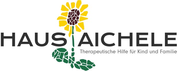 Haus Aichele Logo mit gelber Blume und gruenem Blatt, sachlich