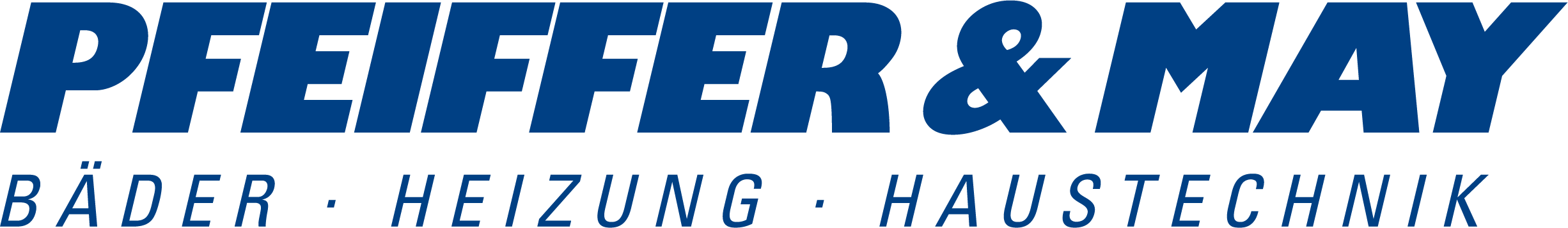 Blaues Pfeiffer und May Logo mit Schriftzug Baeder Heizung Haustechnik