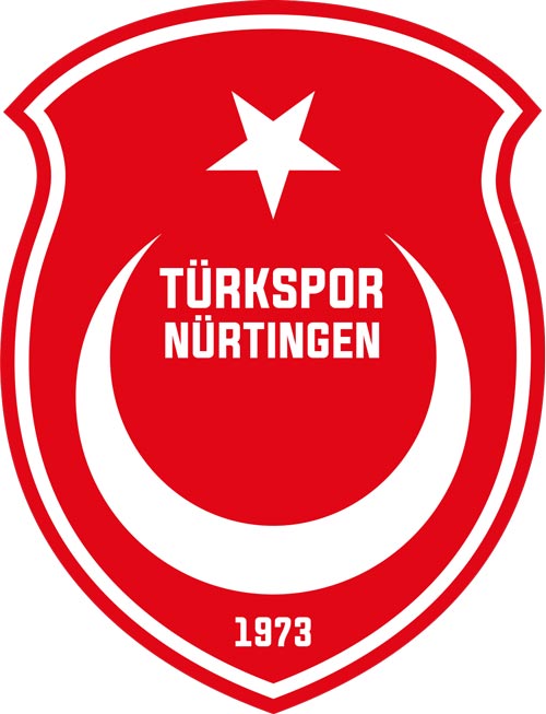 Rotes Wappen mit Stern und Halbmond sowie Text Türkspor Nürtingen 1973